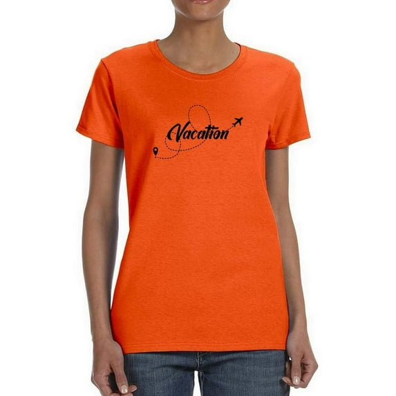Vacation Mode Airplane Line T-Shirt Women -Image by Shutterstock, Female Large