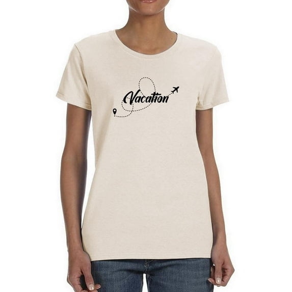 Vacation Mode Airplane Line T-Shirt Women -Image by Shutterstock, Female x-Large