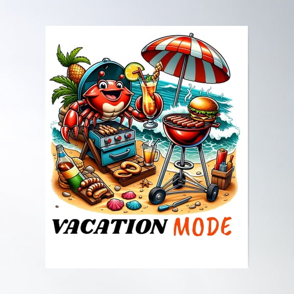 Vacation Mode Beach Bbq Poster Wall Art, Modern Wall Decor, 8x12 UNFRAMED