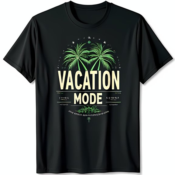 Vacation Mode Black T-Shirt with Trees Graphic Summer Style Tee