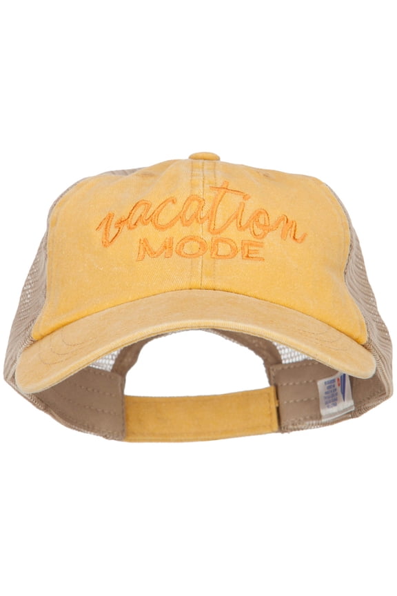 Vacation Mode Embroidered Washed Twill Trucker Cap - Mango Tan OSFM