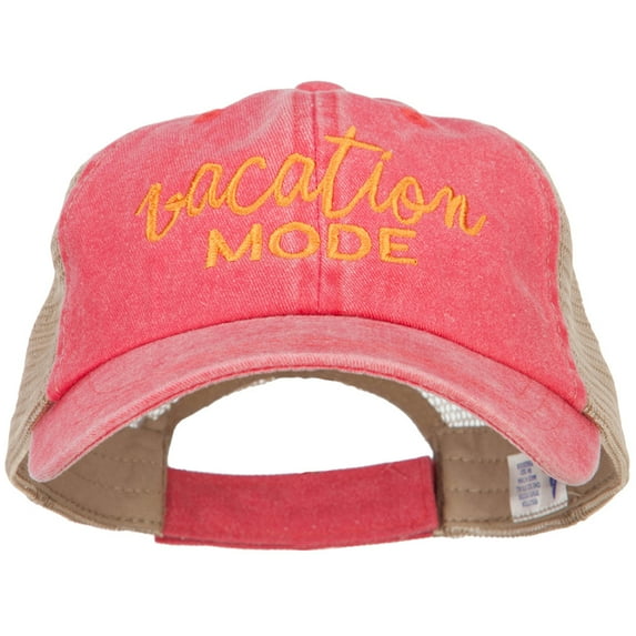 Vacation Mode Embroidered Washed Twill Trucker Cap - Red Tan OSFM