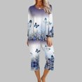 thumbnail image 1 of Vacation Outfits For Women 2PC Round Neck Long Sleeve Two-piece Comfortable Home Pajamas Set Sports Set Up to 65% off, 1 of 5