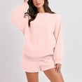 thumbnail image 1 of Vacation Outfits For Women Fashion Round-Neck Blouse Long Sleeve Tops Sweatshirt Shorts Casual Suit Sets Up to 65% off, 1 of 7