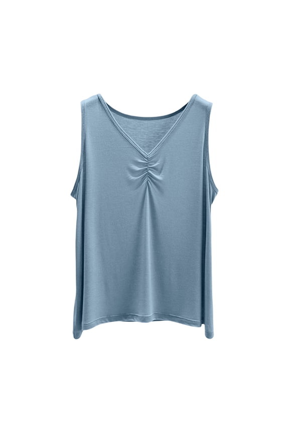 Vacation Outfits for Women, Comdrip Womens Cute V Neck Tank Top Summer Camisole Sleeveless Cropped Tshirts with Side Split Womens Sleeveless Tops Light Blue M