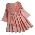 thumbnail image 1 of Vacation Outfits for Women Women Three Quarter Lace V Neck Plus Size Top T Shirt Blouse plus Size Workout Tee Shirts Womens Short Sleeve Tops and Blouses Winter Running Shirt Shoulder Top Wom Pink 4XL, 1 of 6