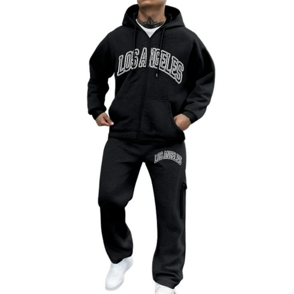 Vacation Outfits for Men Women Casual Knit Hoodies Fashion Drawstring Sweatshirts with Pockets Fall Fashion Zip Jacket,Los Angeles-Black M