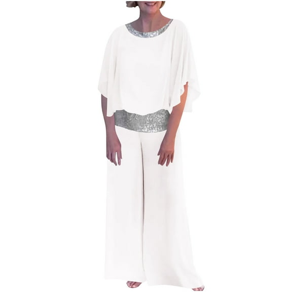 Vacation Outfits for Women Summer Lounge Sets 2 Piece Sequins Splice Oversized Set 3/4 Sleeve Tops and Wide Leg Capri Pant Set