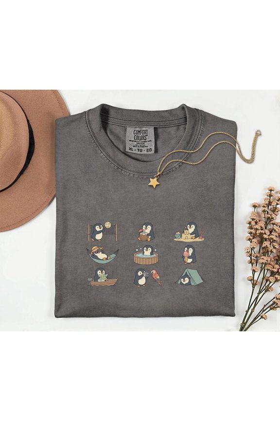 Vacation Penguin Summer Beach Holiday Mode Travel Graphic Comfort Colors Unisex Cotton T-Shirt, Size S-3XL