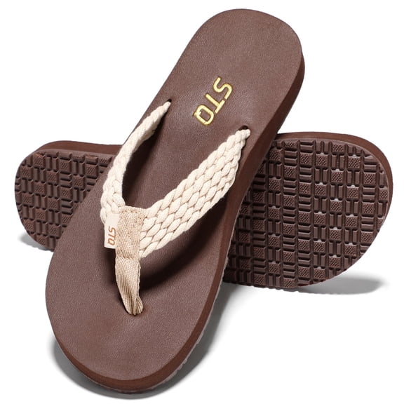 Vacation Quick Dry Thong Sandals Womens Flips Flops with Yoga Mat Water Shower Taupe US 7