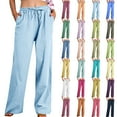 thumbnail image 1 of Vacation Sale, lcziwo Wide Leg Pants for Women High Waisted Drawstring Palazzo Pants 2025 Summer Flowy Cotton Linen Beach Trousers with Pockets Blue L, 1 of 9