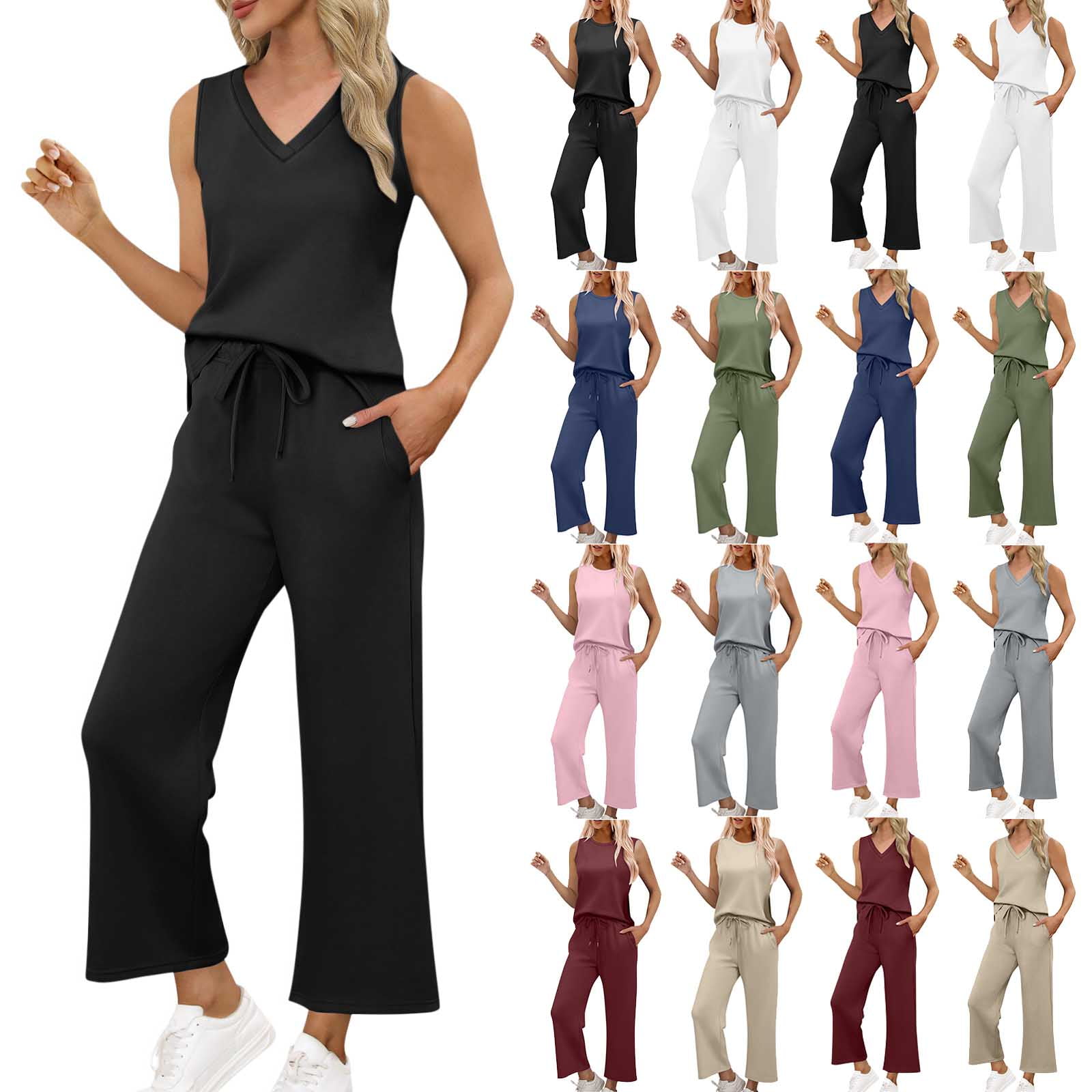 Stylish Neck Slanted Shoulder Set Casual Loose Vacation Two-Piece Set For Women
