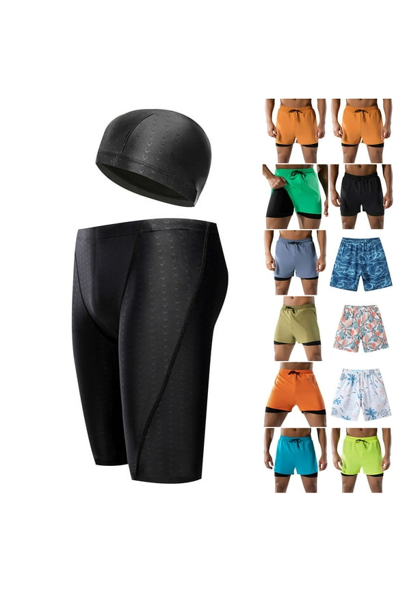 Vacation Sales QATAINLAV Mens Big and Tall Square Leg Swimming Jammer Shorts Quick Dry Athletic Swim Shorts Solid Casual Swimsuit Swim Jammers Black XL