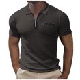 thumbnail image 1 of Vacation Shirts for Men Mens Waffle Knit Shirts Textured Half Zipper Tee Tops Short Sleeve Casual Lightweight Golf T-Shirt Black M, 1 of 5