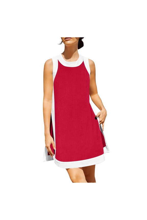 Vacation Sleeveless Sundresses Swimsuit Coverup Sun Dress Summer Loose Beach Tshirt Dresses Casual Tank Short Dress Beach Vacation Outfits