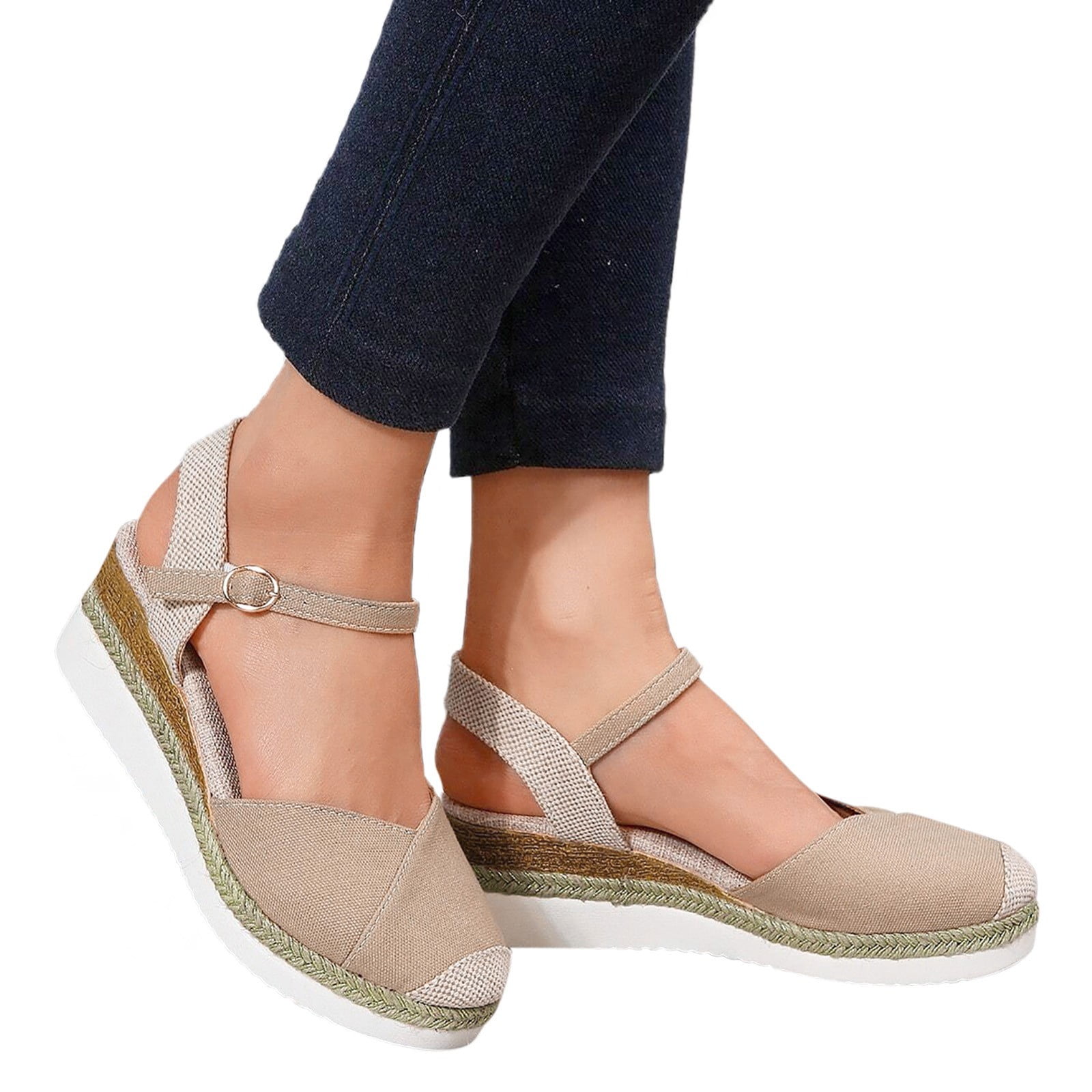 Vacation Slingback Court Wedges For Women Canvas Colorblock
