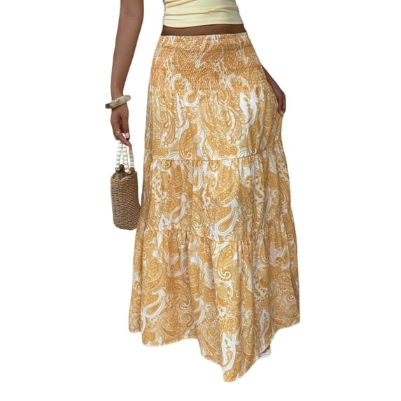 Vacation Style Elastic Waist Maxi Skirt Women Long Skirt Casual Resort Wear
