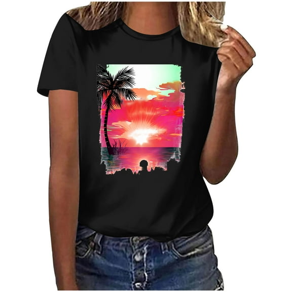 Vacation Summer Tops for Women Over 50 Graphic T Shirts Loose Fit Summer Tops for Women 2025 and Tees Shirt