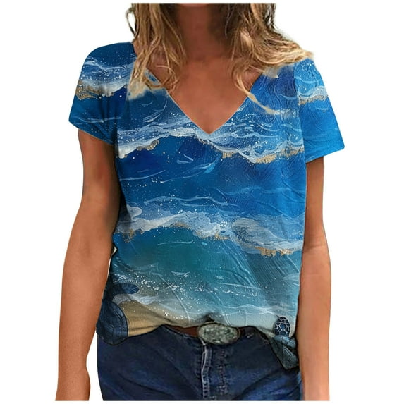 Vacation Summer Tops for Women Over 50 Tshirts Shirts Graphic Vintage Sexy Generic Blouses for Women