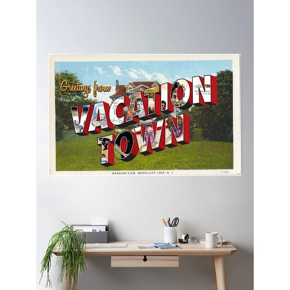 Vacation Town Postcard (Tfb) Poster Wall Art, Modern Wall Decor For Living Room Bedroom, 16x24 UNFRAMED