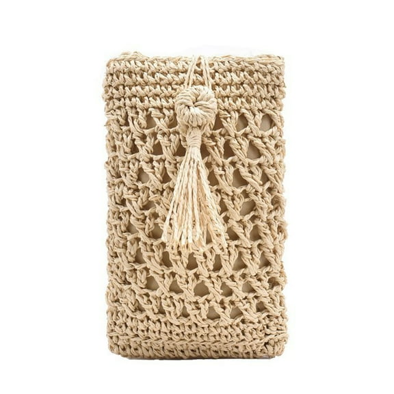 Vacation Travel Straw Woven Purse Women Mini Shoulder Crossbody Phone Bag Beige