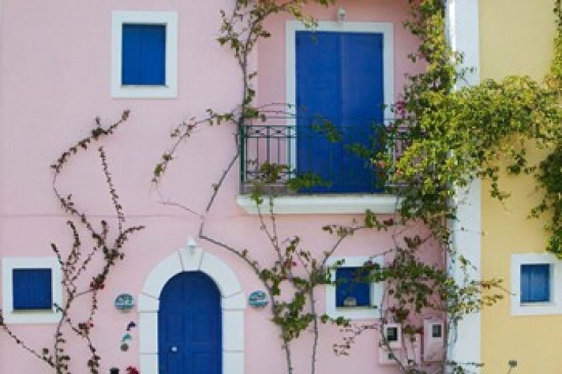 Vacation Villa Detail Assos Kefalonia Ionian Islands Greece Canvas Art - Walter Bibikow  DanitaDelimont (28 x 19)