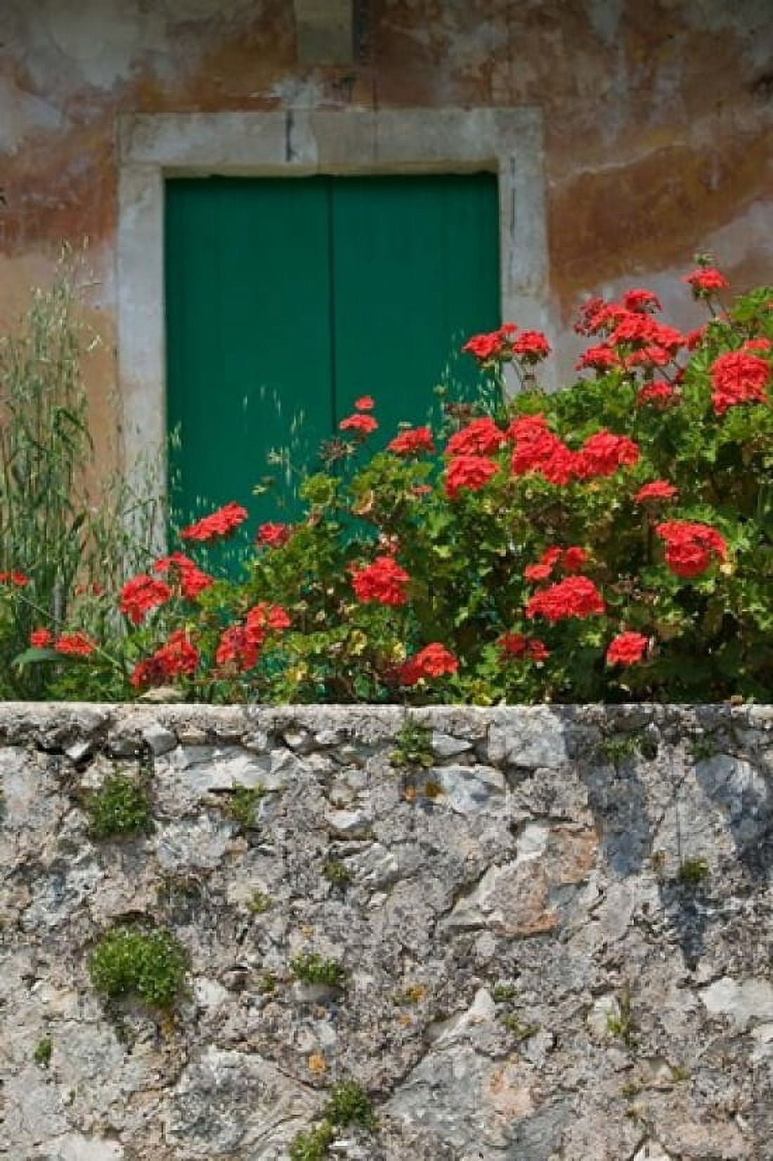 Vacation Villa Wall with Flowers Matsoukata Kefalonia Ionian Islands Greece Canvas Art - Walter Bibikow DanitaDelimont (19 x 28)