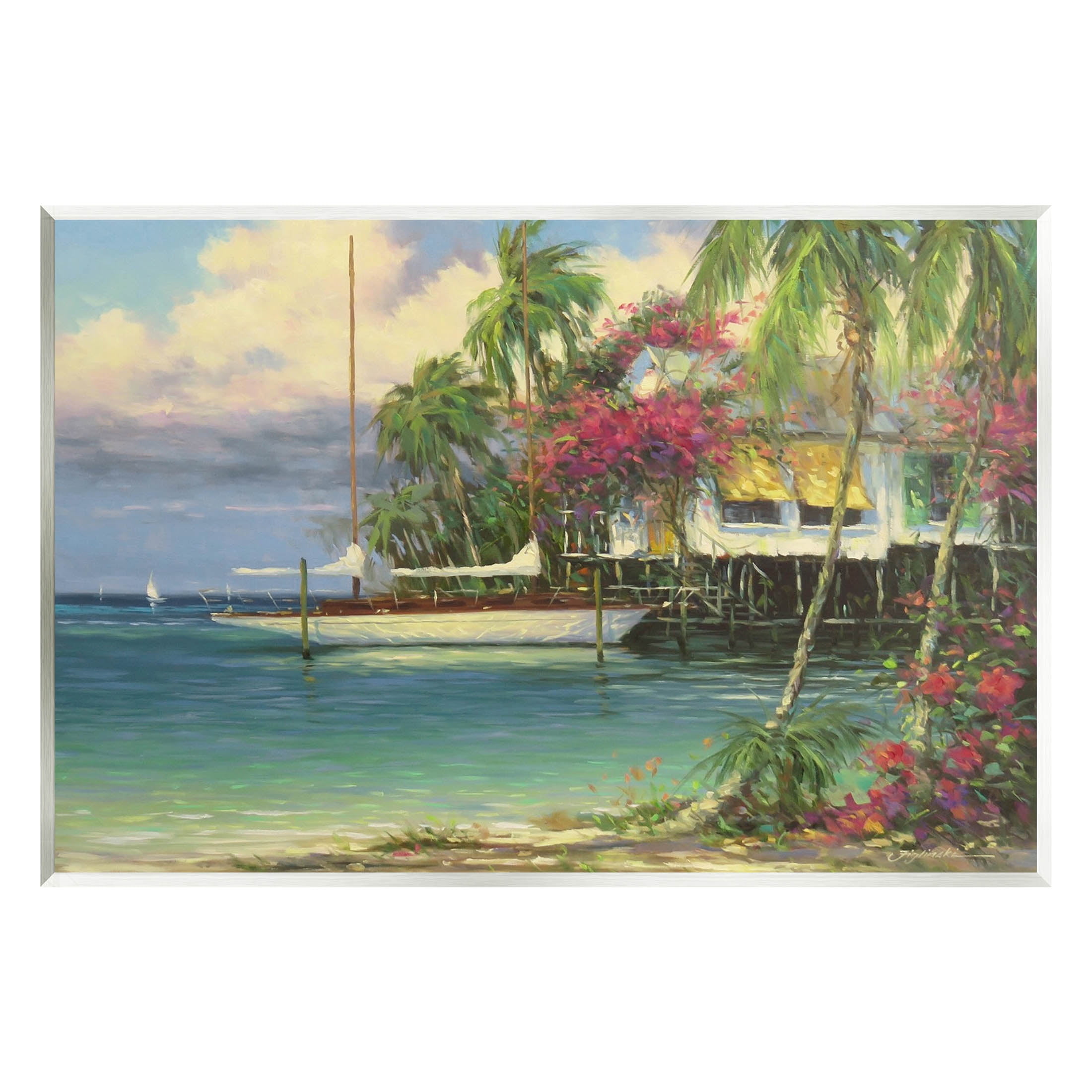 Vacation Waterfront Tropical Pier Coastal Painting Unframed Art Print Wall Art