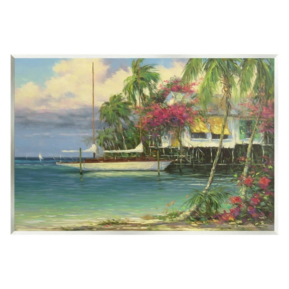 Vacation Waterfront Tropical Pier Coastal Painting Unframed Art Print Wall Art