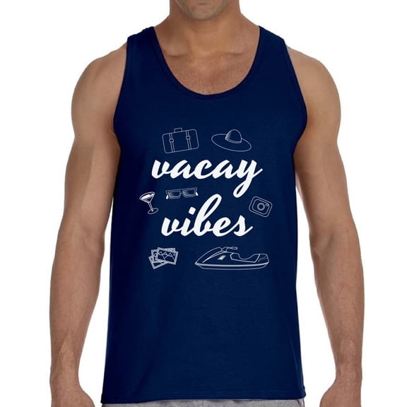 Vacay Beach Vibes White Hot Summer Party Tank Top for Men - S M L XL 2XL Graphic Tee - Vacation Outfit Tee Top Gift