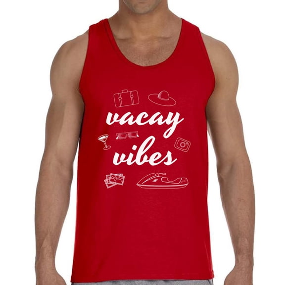 Vacay Beach Vibes White Hot Summer Party Tank Top for Men - S M L XL 2XL Graphic Tee - Vacation Outfit Tee Top Gift