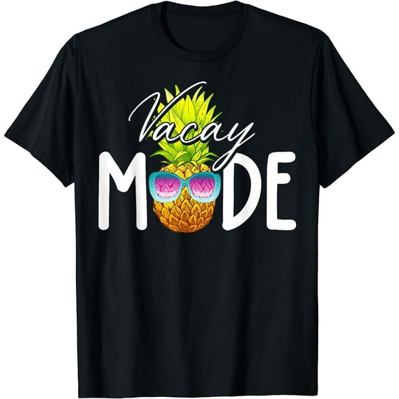 Vacay Mode Cute Pineapple With Sunglasses Summer Vacation T-Shirt Black 3X-Large