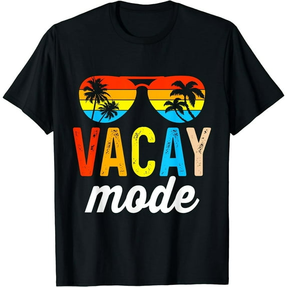 Vacay Mode Vintage Vacation Summer Cruise Family Holiday T-Shirt Graphics Casual Crew Neck Shirts Black Tee