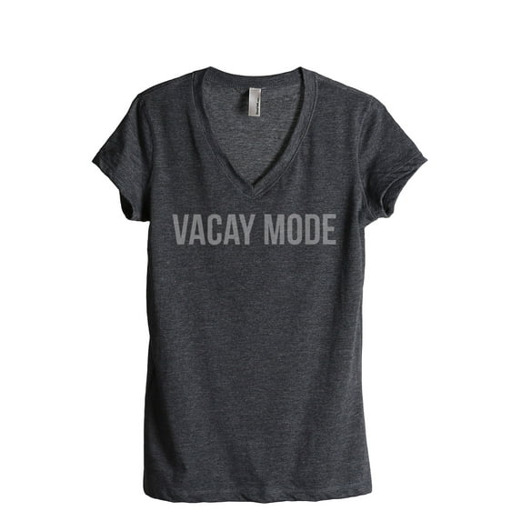 Vacay Mode Women's Fashion Relaxed V-Neck T-Shirt Tee Charcoal Grey Small
