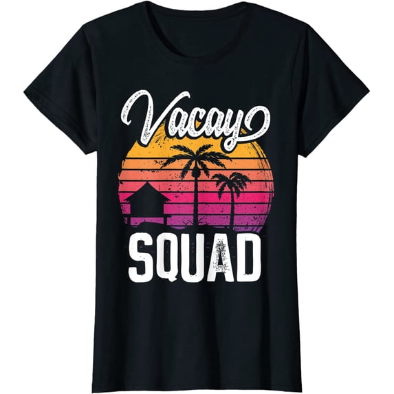 Vacay Squad Summer Vacation Family Friends Trip Palm Trees T-Shirt Women Tops