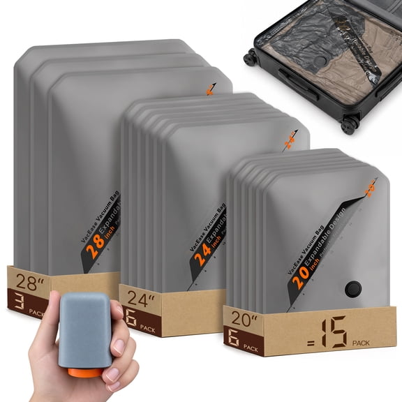 Travel Vacuum Storage Bags with Rechargeable Wireless Pump - 15 Pack Portable Space Saver Bags for Travel & Home - Compression Packing Seal for Clothes, Blankets, Luggage