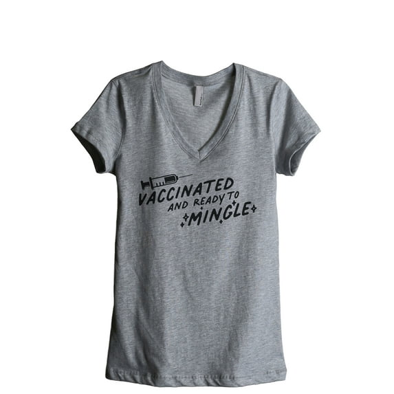 Vaccinated And Ready To Mingle Women's Fashion Relaxed V-Neck T-Shirt Tee Heather Grey Large