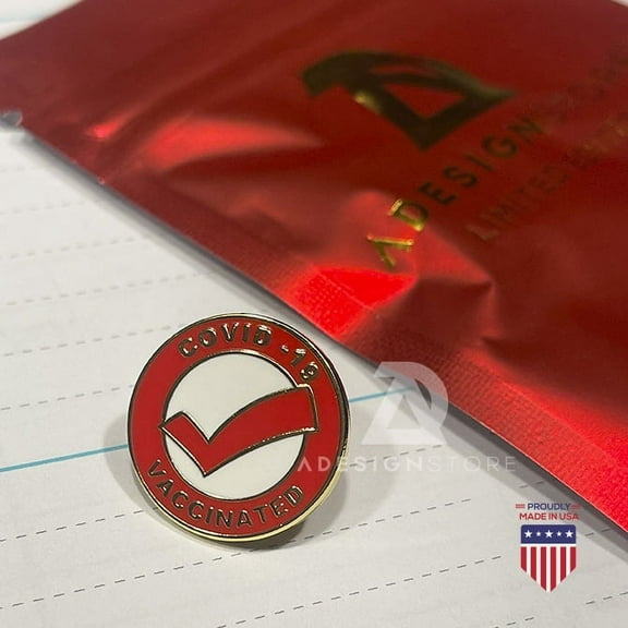 Vaccinated COVID-19 Coronavirus enamel Lapel Pin - Covid19 Bage gold plated pin - Brooch Vaccinated memorial for bag shirt - medical  alert symbol USA