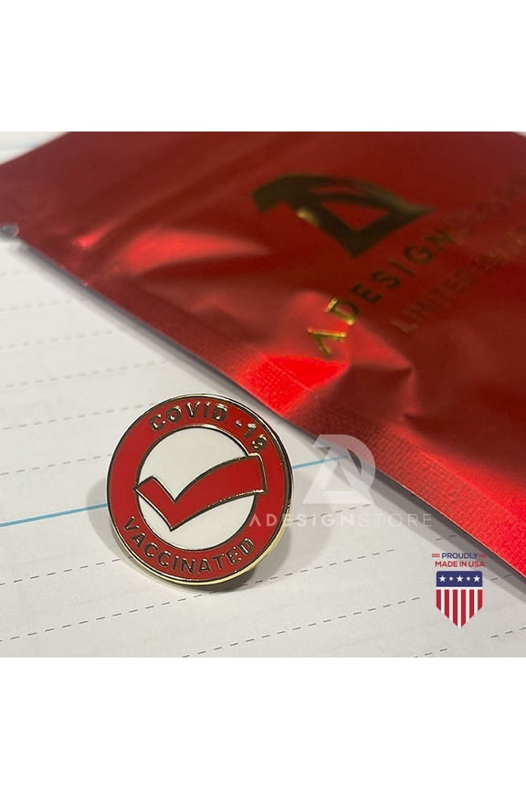 Vaccinated COVID-19 Coronavirus enamel Lapel Pin - Covid19 Bage gold plated pin - Brooch Vaccinated memorial for bag shirt - medical  alert symbol USA