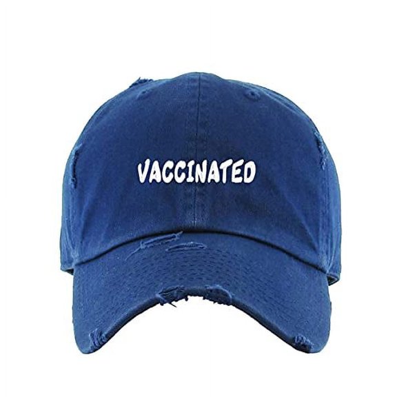 Vaccinated Vintage Baseball Cap Embroidered Cotton Adjustable Distressed Dad Hat Navy