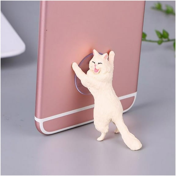 Vacemry 10Pcs Cute Cat Phone Stand,PVC Suction Cup Holder for Cellphone Tablet, Strong Grip No Slip, Compatible with All Smartphones, 5 Colors Milky Gray Pink Yellow Brown, Portable and Lightweight