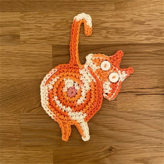 Vacemry 10Pcs Funny Cat Mat,Crocheted Cat Butt Beverage Coaster, Absorbent and Woven Drink Pad for Home and Office Decor, Humorous Gift for Cat Lovers, Hand Washable and Unique Conversation Piece