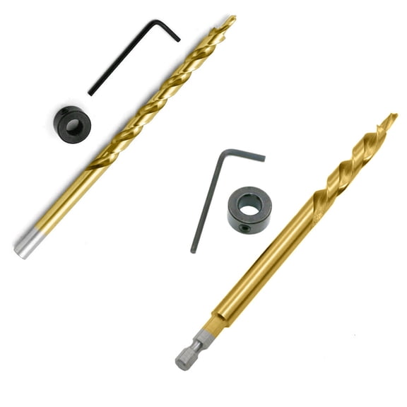 Vacemry 1Pcs Pocket Hole Drill Bit, 9.5mm Step Drill Bit with Stop Collar Set, Titanium Coated for Durability, Hex Shank for Secure Grip, Ideal for Woodworking and Pocket Hole Joinery