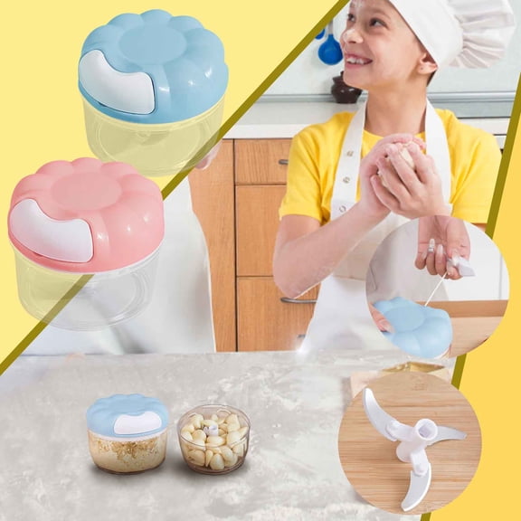 Vacemry 2Pcs Hand Pull Garlic Chopper, Manual Garlic Chopper Mincer, Portable Hand-Pull Food Processor for Onion Nuts Herbs, ABS Kitchen Gadget with Blades, Easy Clean Mini Chopper