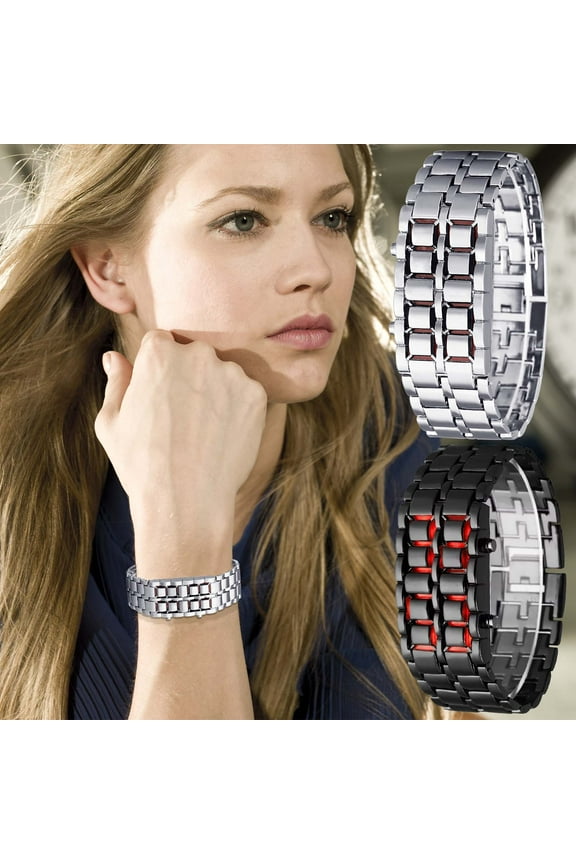 2Pcs LED Watch, LED Watch for Men with Metal Alloy Case and Steel Strap, Luminous Display Fashionable Wristwatch for Daily Wear and Evening Events, Sporty Water Resistant Timepiece with