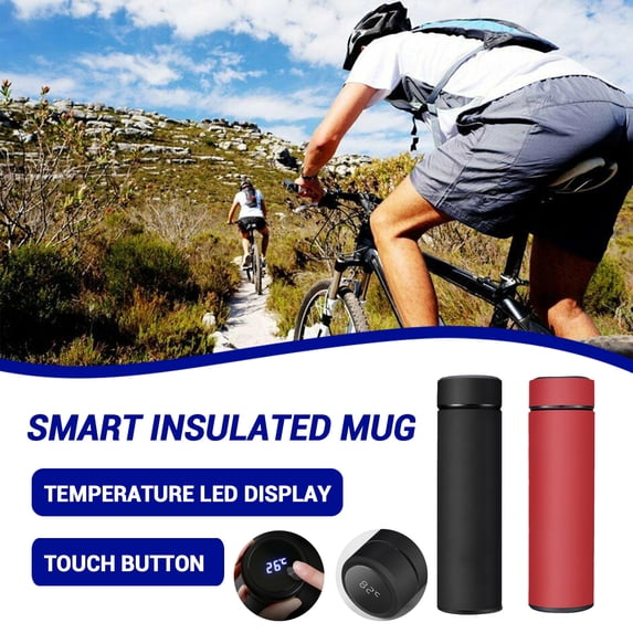 Vacemry 2Pcs Smart Water Bottle, Stainless Steel Smart Water Bottle with LCD Screen, Temperature Display Insulated Flask, 500ML Vacuum for Hot Cold Drinks, Touch Screen LED Indicator