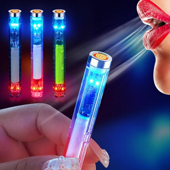 Vacemry 3Pcs Rechargeable Lighter, Blow Activated Colorful Flash Rechargeable Lighter, Windproof Refillable Butane Lighter for Hiking, Camping, and BBQ, Portable Lighter with Safety Lock