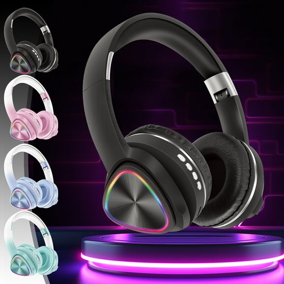 Vacemry 4Pcs LED Headphones,Wireless Over-Ear Headphones with Color Changing LED Lights, Bluetooth 5.0 with Wired Option, Foldable Design for Gaming Music and Mobile Use