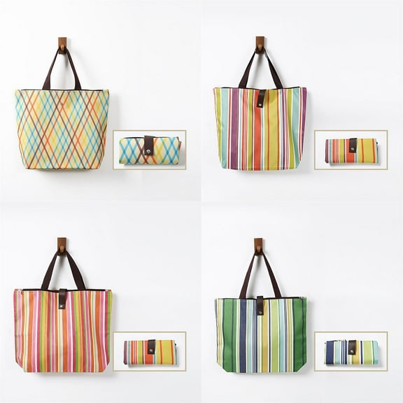 Vacemry 4Pcs Portable Shopping Bag, 600D Waterproof Foldable Shopping Tote, Reusable Grocery Bag with Handles, Large Capacity Collapsible Bag for Groceries, Travel, Beach