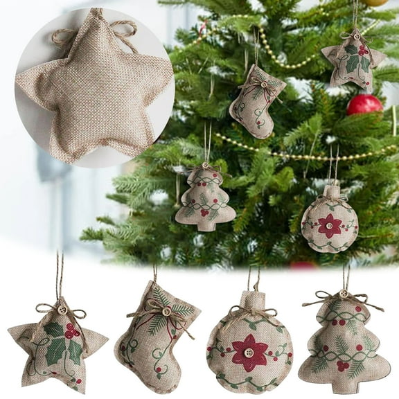 Vacemry Under $5 2PC Rustic Christmas Ornaments, Farmhouse Style Hanging Decor for Tree, Burlap Stocking Decorations for Seasonal Celebration, Country Christmas Party Supplies and Festive Decor